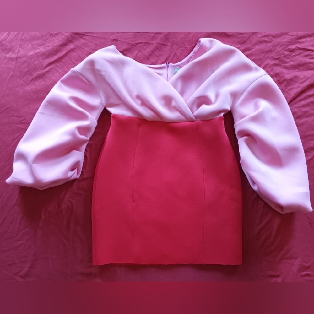 Asos Fallen Shoulder Puff Pleated Sleeve/ Top  NWT  Womens Sz 14 Dress Pink/Red